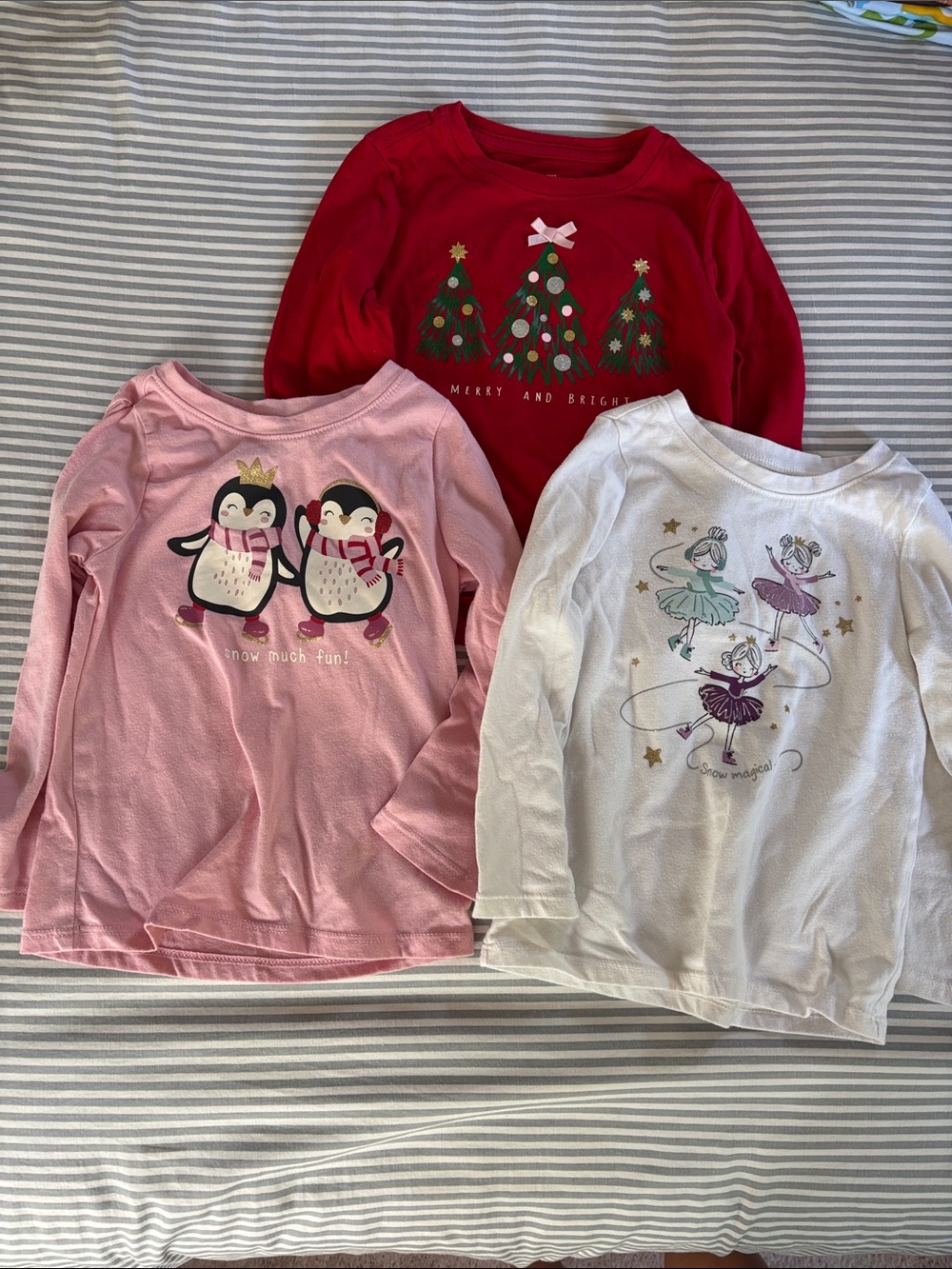 Girls' Long-Sleeve Tees - Red, Pink, White